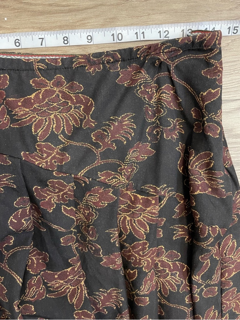 Peruvian Connection Black & Brown Floral Asymmetrical Pleated Midi Skirt - Picture 7 of 11